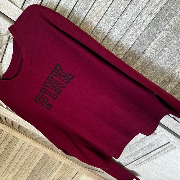 VICTORIA’S SECRET PINK Long Sleeve Top Woman’s Size Large Maroon Burgundy Color - Picture 3 of 9